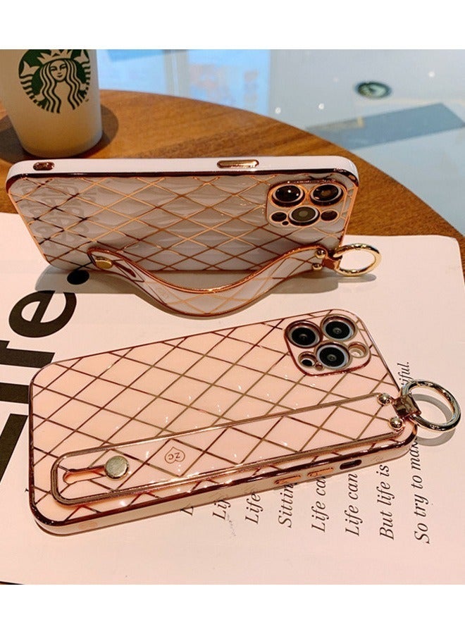 DUNISO For iPhone 14 Pro Case Soft TPU Gold Bumper with Adjustable Wristband Kickstand Case Slim Thin Anti-Scratch Shockproof Full Camera Lens Protective Cover for Women - Image 2