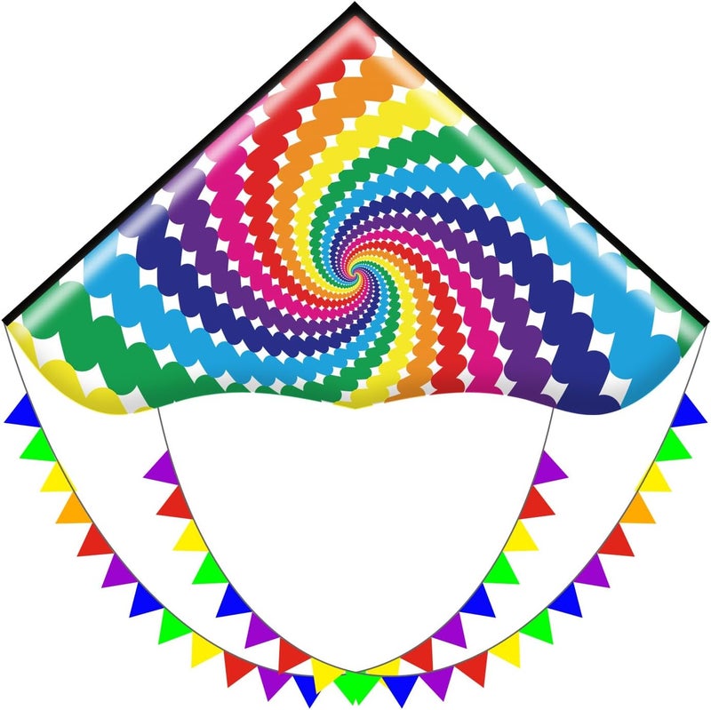 Honbo Large Delta Kite for Kids & Adults,Extremely Easy to Fly Kite for Beach Trip,String Line Included,with Colorful Tail,Perfect for Beginners - Image 1