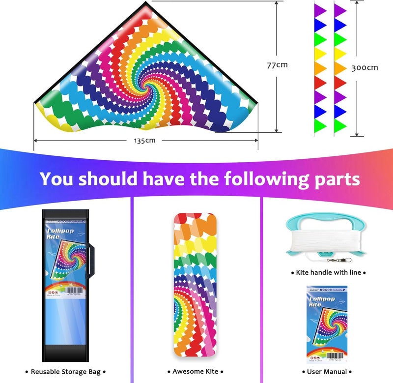 Honbo Large Delta Kite for Kids & Adults,Extremely Easy to Fly Kite for Beach Trip,String Line Included,with Colorful Tail,Perfect for Beginners - Image 5