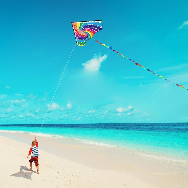 Honbo Large Delta Kite for Kids & Adults,Extremely Easy to Fly Kite for Beach Trip,String Line Included,with Colorful Tail,Perfect for Beginners - Image 4