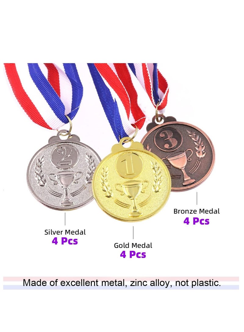 رات سو ١٢ قطعة من ميداليات الجوائز المعدنية للأطفال، ذهبية وفضية وبرونزية، مع نقشة الكأس للاحتفالات الرياضية والحفلات - Image 3