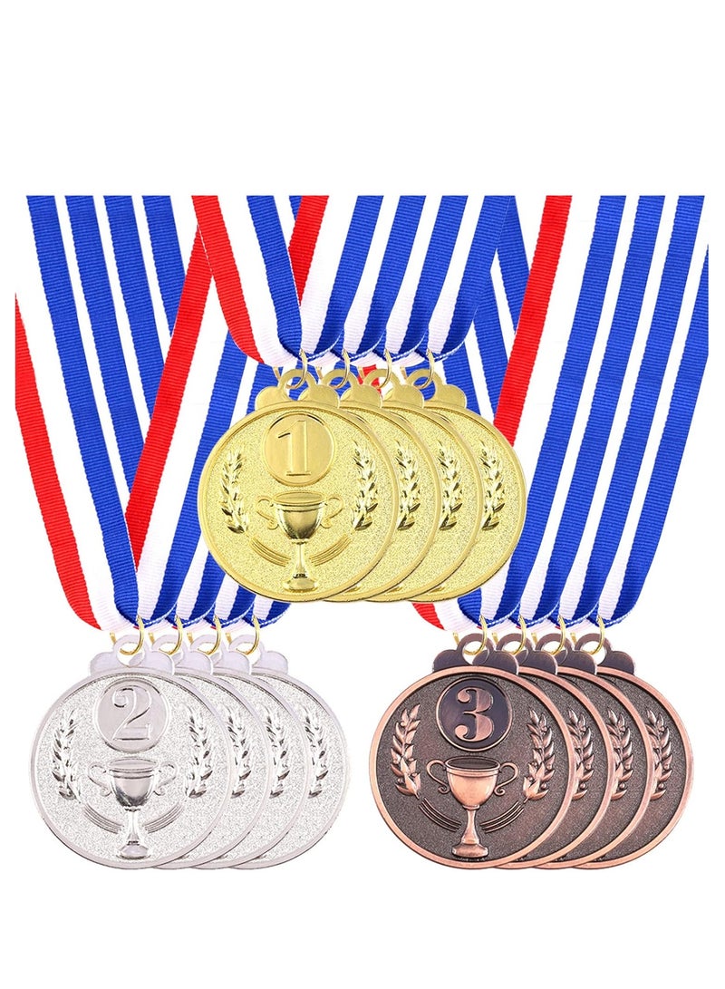 رات سو ١٢ قطعة من ميداليات الجوائز المعدنية للأطفال، ذهبية وفضية وبرونزية، مع نقشة الكأس للاحتفالات الرياضية والحفلات - Image 1