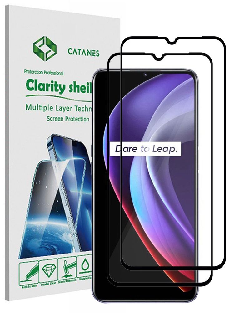CATANES عبوة 2 واقي شاشة زجاجي مقسى كامل الغراء لجهاز ريلمي V11s 5G - Image 1