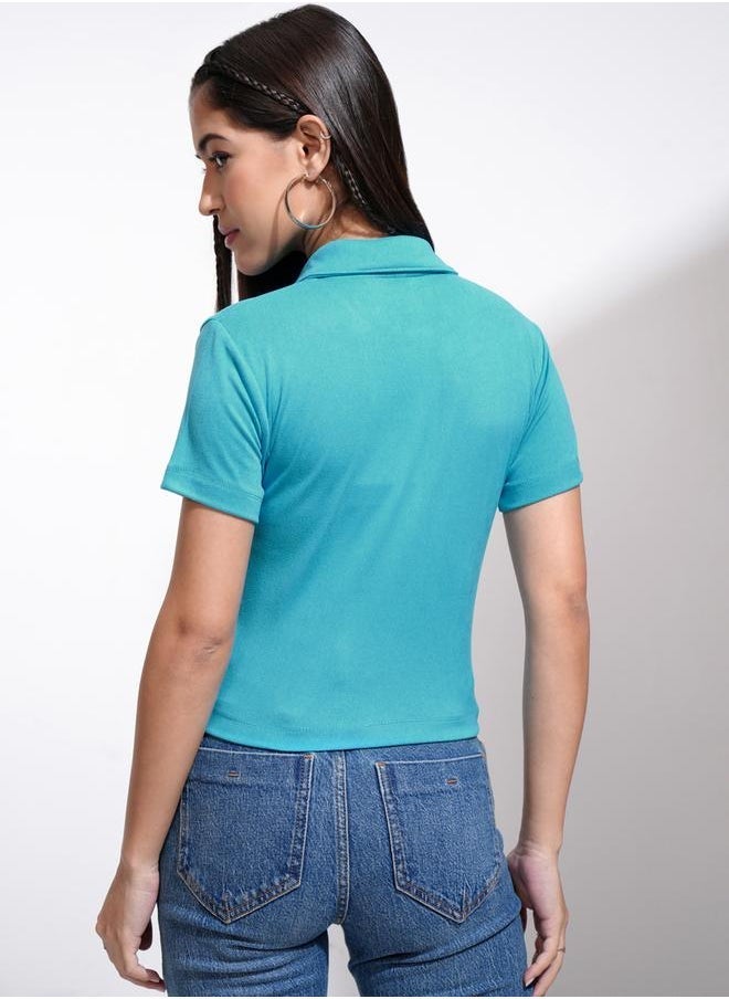 Tokyo Talkies Solid Cotton Polo Neck Top - Image 4