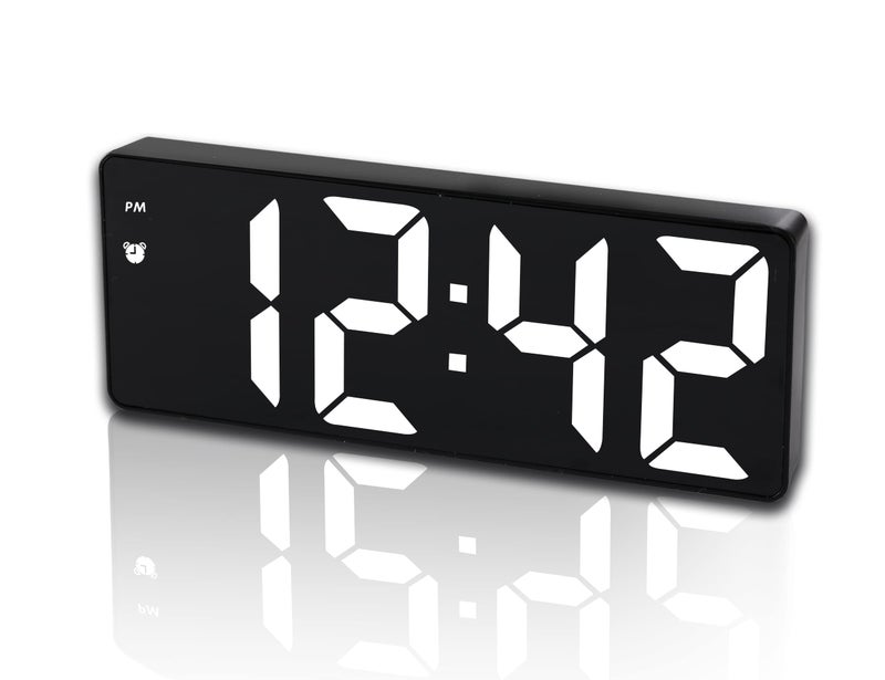IOJBKI Digital Alarm Clock for Bedroom,Mirror Surface LED Electronic Clocks,Adjustable Brightness, Snooze Model,Voice Control,12/24H Display,Alarm Clock for Kids,Office,Table,Nightstand-White - Image 1