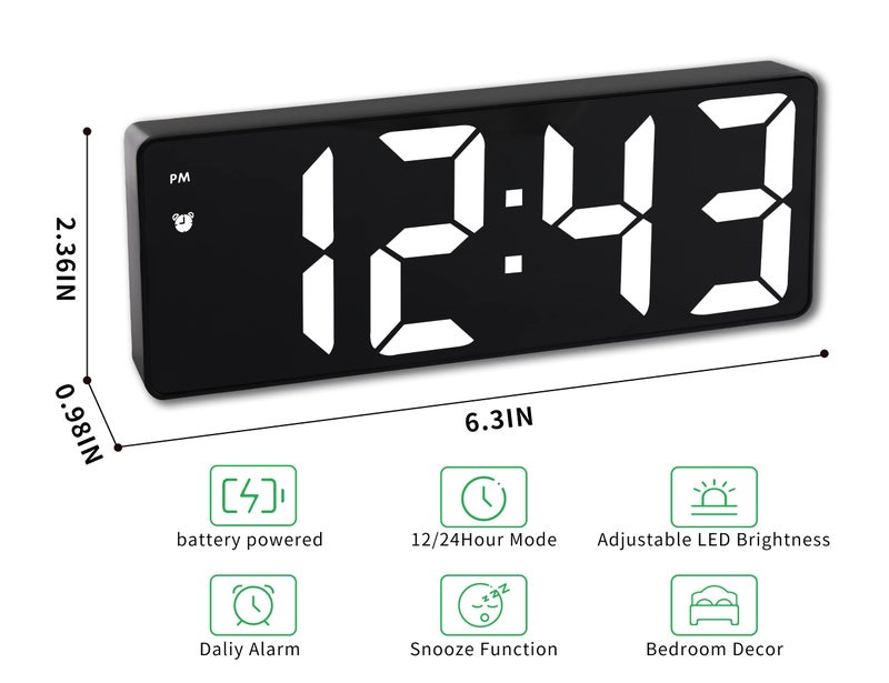 IOJBKI Digital Alarm Clock for Bedroom,Mirror Surface LED Electronic Clocks,Adjustable Brightness, Snooze Model,Voice Control,12/24H Display,Alarm Clock for Kids,Office,Table,Nightstand-White - Image 5