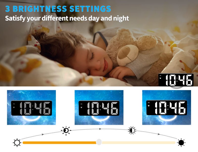 IOJBKI Digital Alarm Clock for Bedroom,Mirror Surface LED Electronic Clocks,Adjustable Brightness, Snooze Model,Voice Control,12/24H Display,Alarm Clock for Kids,Office,Table,Nightstand-White - Image 4