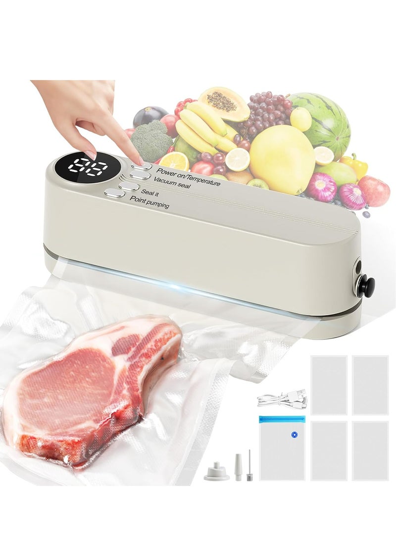 XiuWoo Rechargeable 5 in 1 Bag Sealer, Handheld Heat Sealer, 3 Speed Vacuum Sealer Machine, Portable Sealing Machine with 5 Pcs Vacuum Sealer Bags, External Connectors, LED Display  - Image 1