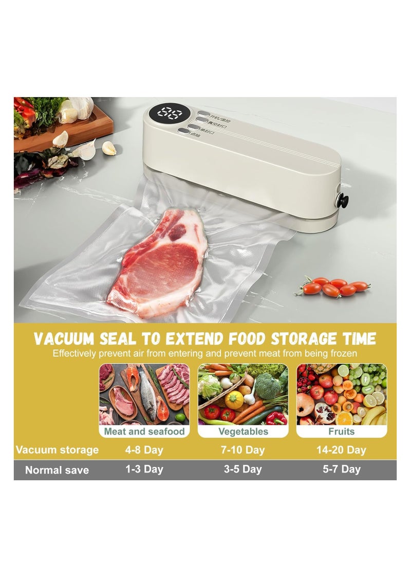 XiuWoo Rechargeable 5 in 1 Bag Sealer, Handheld Heat Sealer, 3 Speed Vacuum Sealer Machine, Portable Sealing Machine with 5 Pcs Vacuum Sealer Bags, External Connectors, LED Display  - Image 4