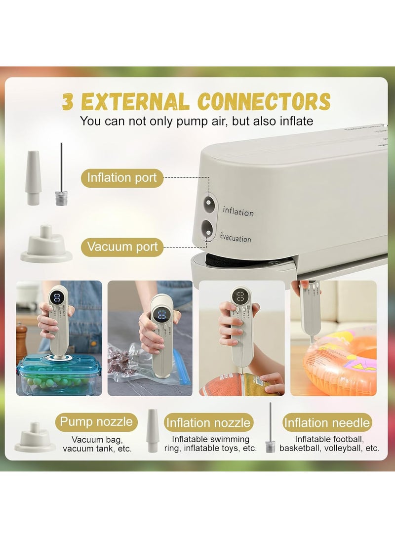 XiuWoo Rechargeable 5 in 1 Bag Sealer, Handheld Heat Sealer, 3 Speed Vacuum Sealer Machine, Portable Sealing Machine with 5 Pcs Vacuum Sealer Bags, External Connectors, LED Display  - Image 5