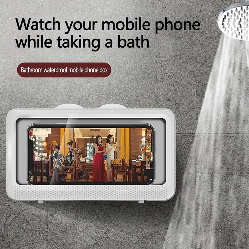 comfrt Shower Phone Holder Waterproof Wall Mounted, Bathroom Case Mount Shelf, Adhesive Touchable Phone Cradle with Glass Mirror Anti-Fog Screen for Bathtub Kitchen - Image 2