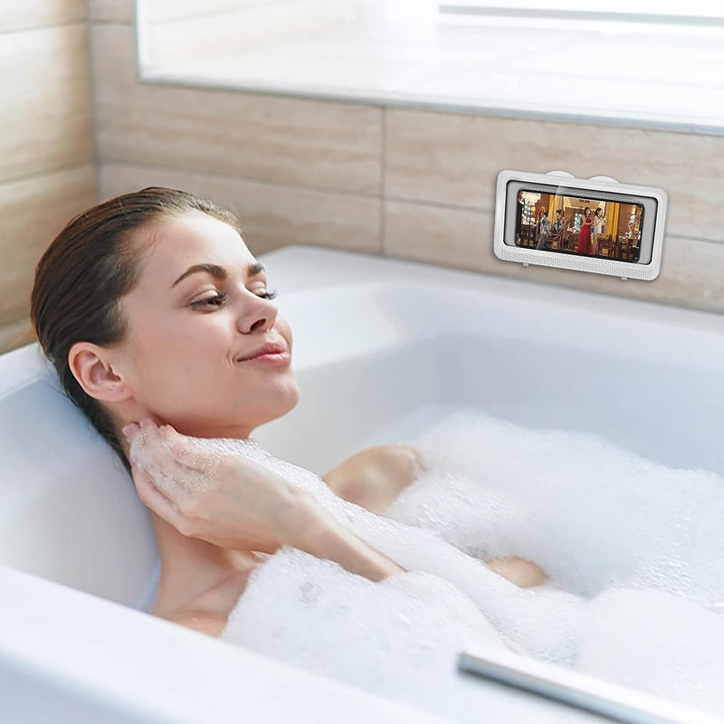 comfrt Shower Phone Holder Waterproof Wall Mounted, Bathroom Case Mount Shelf, Adhesive Touchable Phone Cradle with Glass Mirror Anti-Fog Screen for Bathtub Kitchen - Image 4