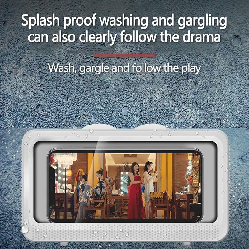 comfrt Shower Phone Holder Waterproof Wall Mounted, Bathroom Case Mount Shelf, Adhesive Touchable Phone Cradle with Glass Mirror Anti-Fog Screen for Bathtub Kitchen - Image 3