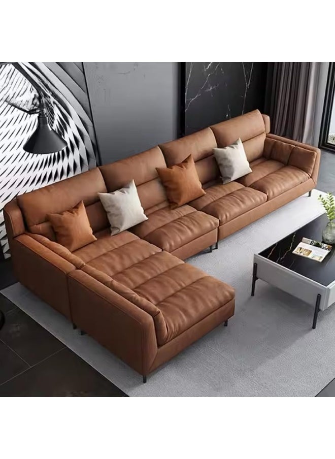 Poppins Home Modern 5-Seater L-Shaped Fabric Sectional Sofa Set Stylish Corner Design for Living Rooms (Brown, Right Chaise Bed)  - Image 1