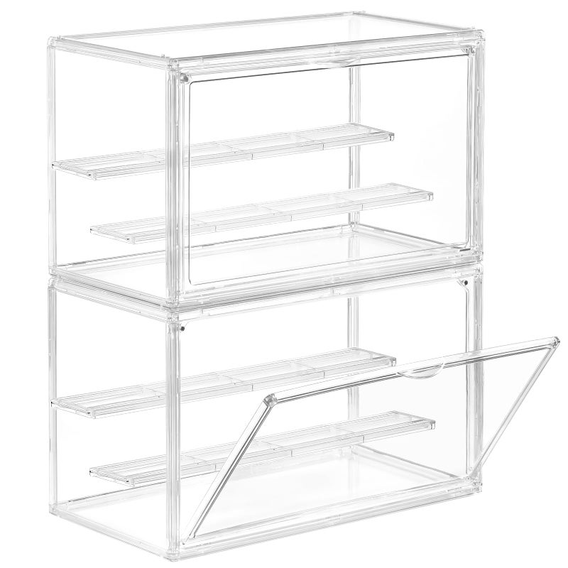Freebat Clear Acrylic Display Case for Collectibles 3Tier Adjustable Figure Display with Magnetic Door Removable ShelvesStackable Dispaly box for Figures 2 Pack - Image 2
