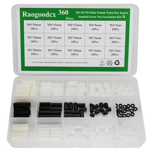 Raogoodcx 360pcs M2 M3 M4 Male Female Nylon Hex Spacer Standoff Screw Nut Assortment Kit - Image 2