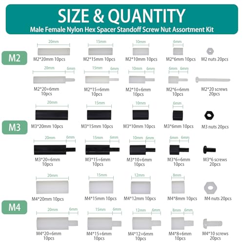 Raogoodcx 360pcs M2 M3 M4 Male Female Nylon Hex Spacer Standoff Screw Nut Assortment Kit - Image 4