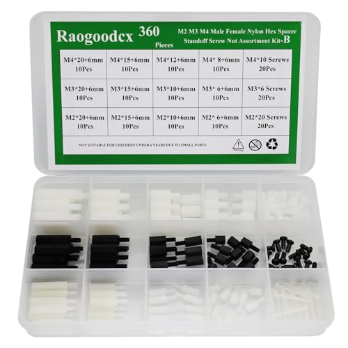 Raogoodcx 360pcs M2 M3 M4 Male Female Nylon Hex Spacer Standoff Screw Nut Assortment Kit - Image 3