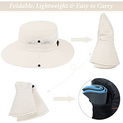 Vikodah Womens Summer Quick-Dry-Sun-Hat Outdoor - Mesh Wide Brim UV-Protection Beach Fishing Hat with Ponytail Hole Foldable Beige - Image 5