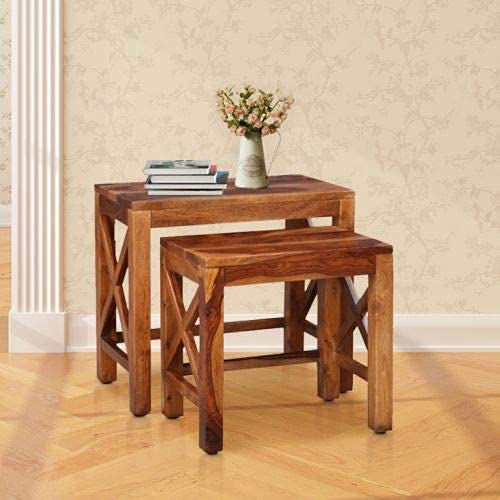 ODEJIA Sheesham Wood Rosewood Nesting Table for Home Console Table End Table Center Table X Table for Bedroom Set of 2