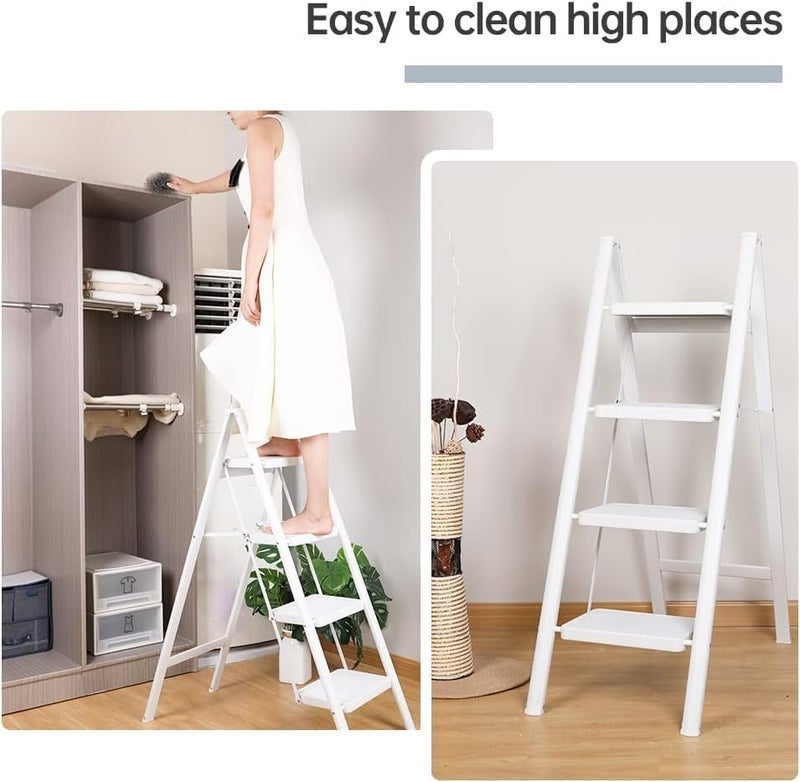 MUGATH 4 Steps Premium Folding Step Stool with Wide AntiSlip Pedal Portable Lightweight Aluminum Step Ladder for Home and Office Use White - Image 2