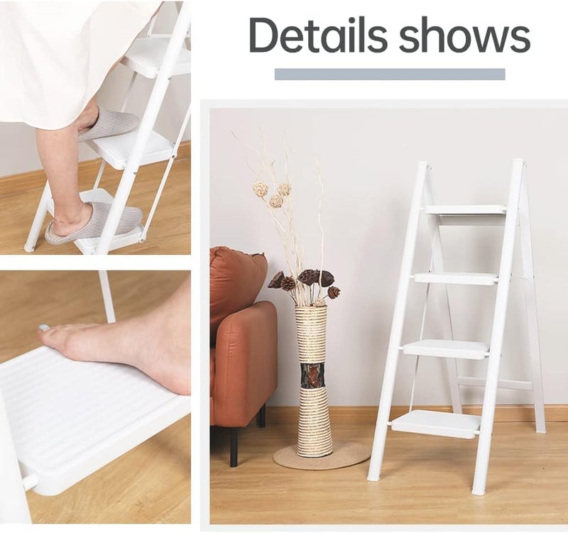 MUGATH 4 Steps Premium Folding Step Stool with Wide AntiSlip Pedal Portable Lightweight Aluminum Step Ladder for Home and Office Use White - Image 5