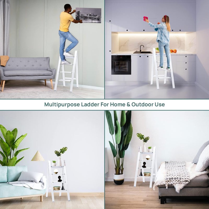 MUGATH 4 Steps Premium Folding Step Stool with Wide AntiSlip Pedal Portable Lightweight Aluminum Step Ladder for Home and Office Use White - Image 3