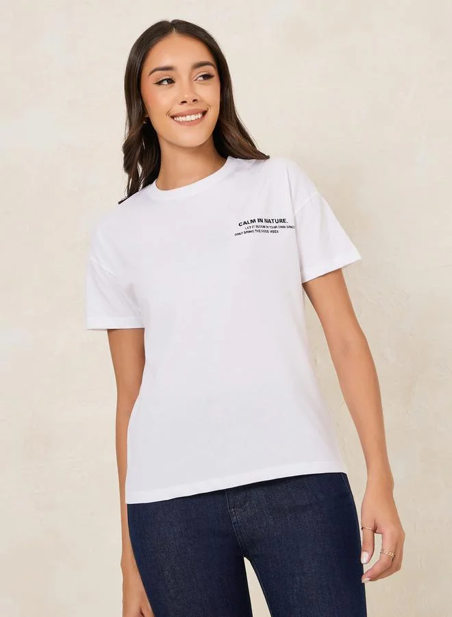 ستايلي Regular Fit Calm in Nature Graphic Drop Shoulder T-Shirt