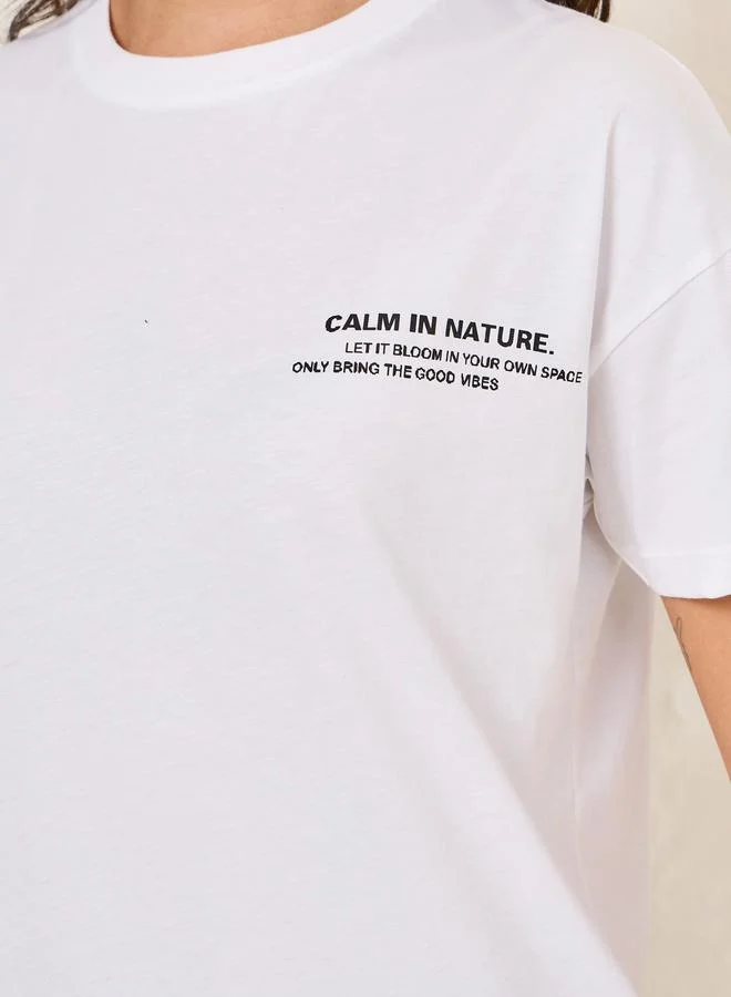 ستايلي Regular Fit Calm in Nature Graphic Drop Shoulder T-Shirt