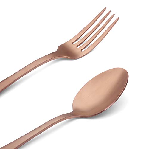 sharecook Matte Rose Gold Silverware Set , Satin Finish 20-Piece Stainless Steel Flatware Set with Round Edge,Kitchen Utensil Set Service for 4 , Dishwasher Safe - Image 3