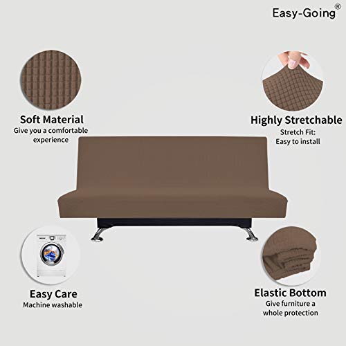 Easy-Going Stretch Futon Slipcover Armless Futon Bed Cover Furniture Protector Without Armrests with Elastic Bottom for Kids, Soft Jacquard Fabric Small Checks (Large, Brown) - Image 3