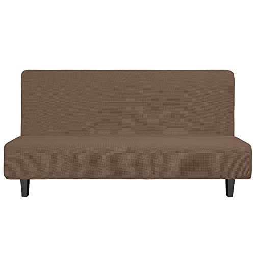 Easy-Going Stretch Futon Slipcover Armless Futon Bed Cover Furniture Protector Without Armrests with Elastic Bottom for Kids, Soft Jacquard Fabric Small Checks (Large, Brown) - Image 1