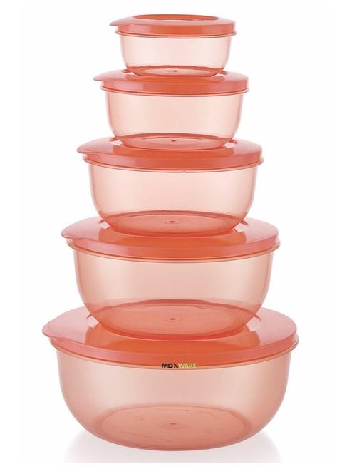 MOXWARE Plastic Airtight Fridge Storage Round Containers Set Combo for Food Rice Pasta Pulses Dabba Set for Kitchen Pink 290 ml 580 ml 1000 ml 1700 ml 2700 ml