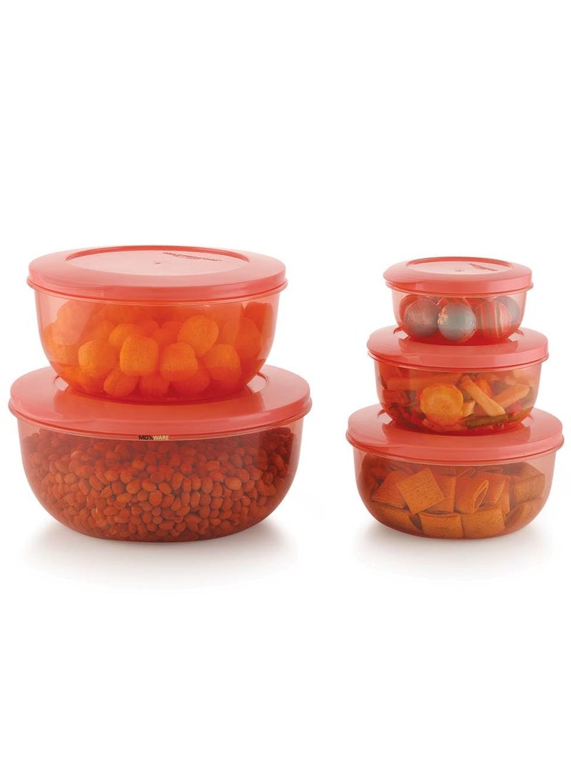 MOXWARE Plastic Airtight Fridge Storage Round Containers Set Combo for Food Rice Pasta Pulses Dabba Set for Kitchen Pink 290 ml 580 ml 1000 ml 1700 ml 2700 ml