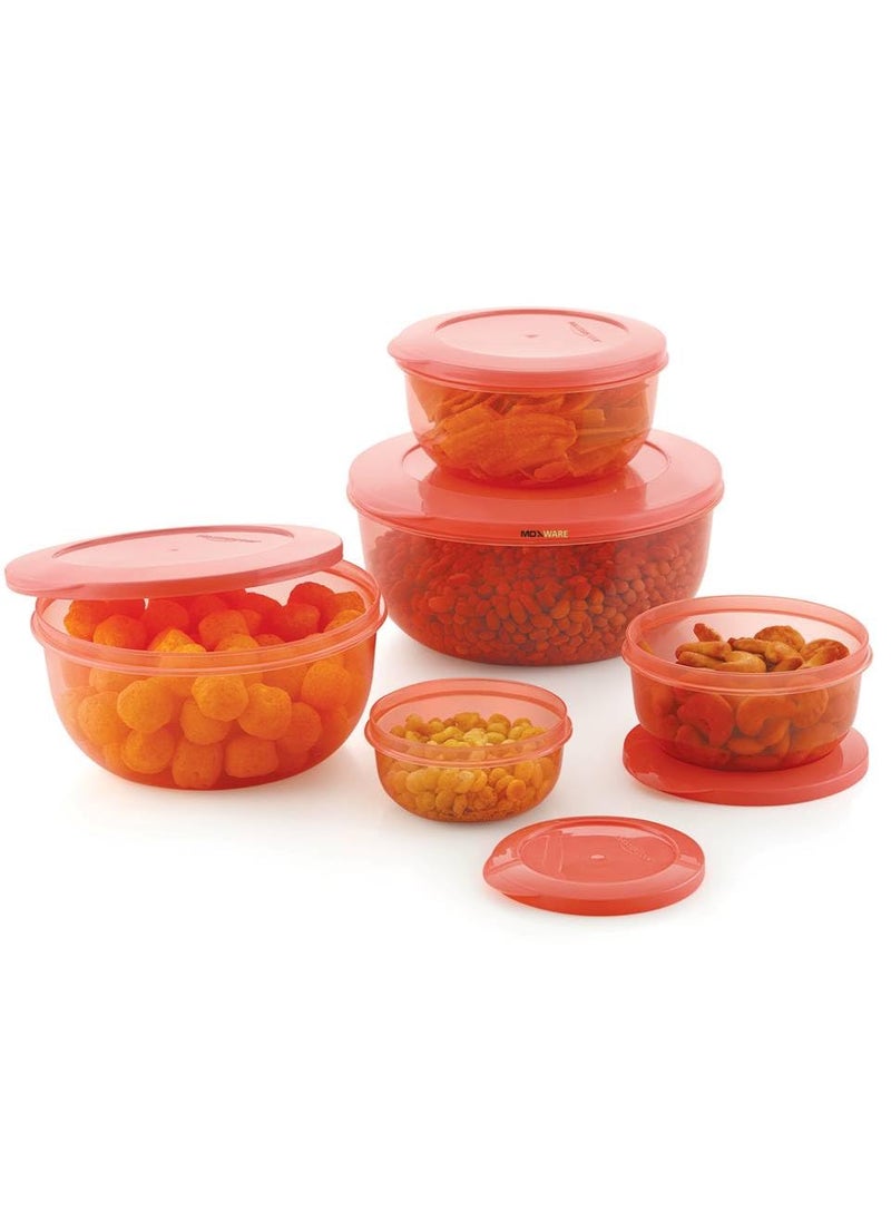 MOXWARE Plastic Airtight Fridge Storage Round Containers Set Combo for Food Rice Pasta Pulses Dabba Set for Kitchen Pink 290 ml 580 ml 1000 ml 1700 ml 2700 ml