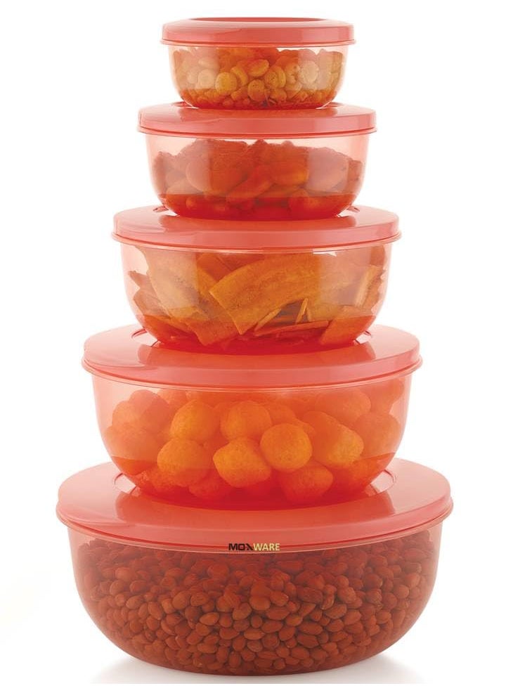 MOXWARE Plastic Airtight Fridge Storage Round Containers Set Combo for Food Rice Pasta Pulses Dabba Set for Kitchen Pink 290 ml 580 ml 1000 ml 1700 ml 2700 ml