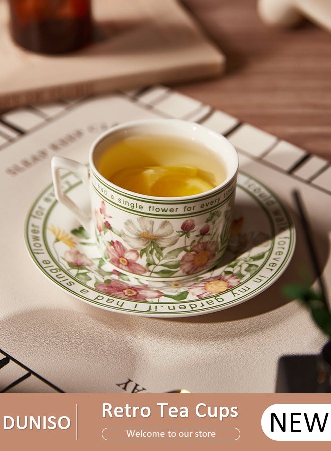 DUNISO طقم أكواب الشاي وأكواب الشاي والصحون الرجعية، طقم شاي من البورسلين لحفلات الشاي، أكواب شاي بعد الظهر، صحن للقهوة، الحليب، المطبخ وغرفة الرسم، طقم أطباق من البورسلين، طقم شاي من البورسلين لحفلة الشاي - Image 1