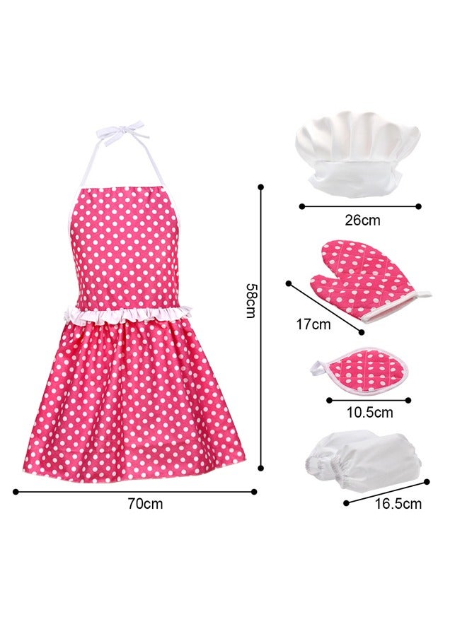 13Pcs Set Kids Cooking Baking, Kids Chef Role Play Costume Set, Chef Hat and Matching Pink Apron Children Dress up Pretend Gift for Girls - Image 2