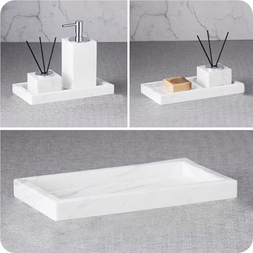 LivingBasics 1Pc Rectangle Silicone Countertop & Vanity Tray, Tray for Soap Dispenser Bottles, Bathroom Accessories Trays for Toiletries/Kitchen Sink, Cosmetic/Coffee Table Organizer Display Holder - Image 1