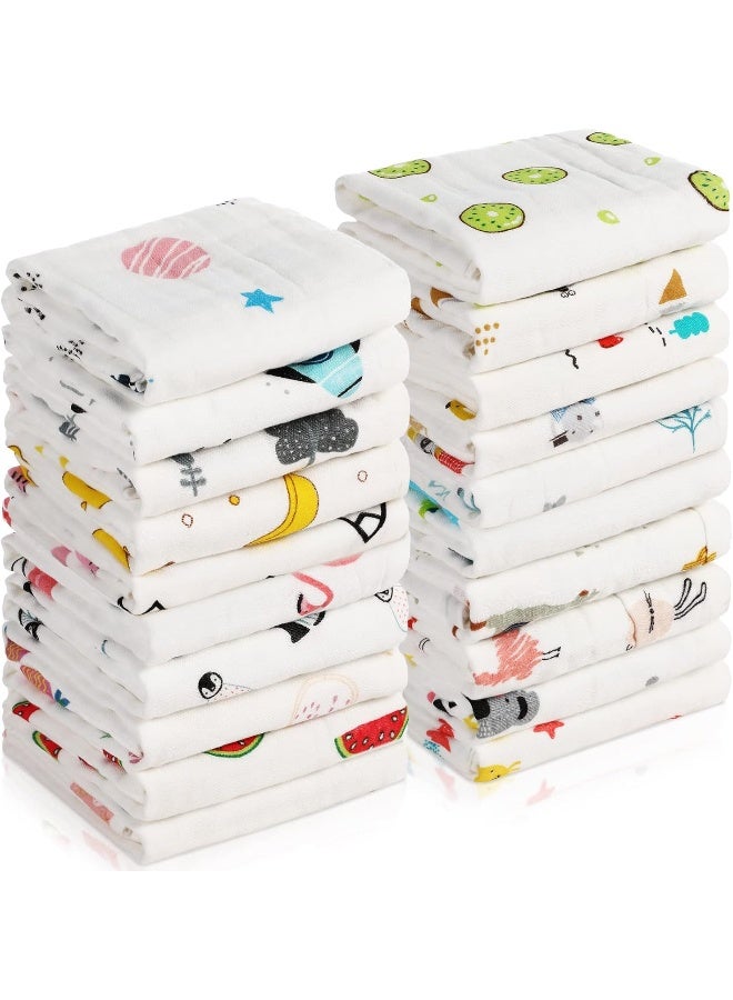 Chumia 20 Pack Muslin Baby Burp Cloths Large 20 x 10 Inches Cotton Baby Burp Rags Baby Towel and Washcloths Face Towels 6 Layers Super Absorbent for Baby Infant Shower,20 Styles - Image 1