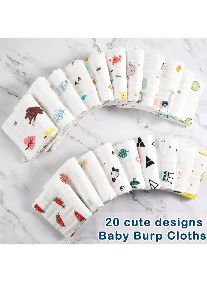 Chumia 20 Pack Muslin Baby Burp Cloths Large 20 x 10 Inches Cotton Baby Burp Rags Baby Towel and Washcloths Face Towels 6 Layers Super Absorbent for Baby Infant Shower,20 Styles - Image 4
