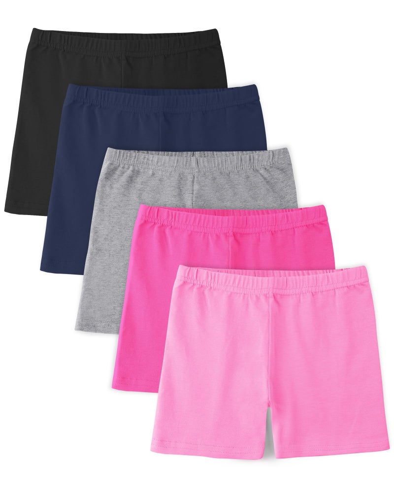 BOOPH 5 Pack Girls Bike Shorts Cotton Cartwheel Shorts for Dance & Under Dresses Black/Navy/Rose/Pink/Light Gray 12-14 Years - Image 1