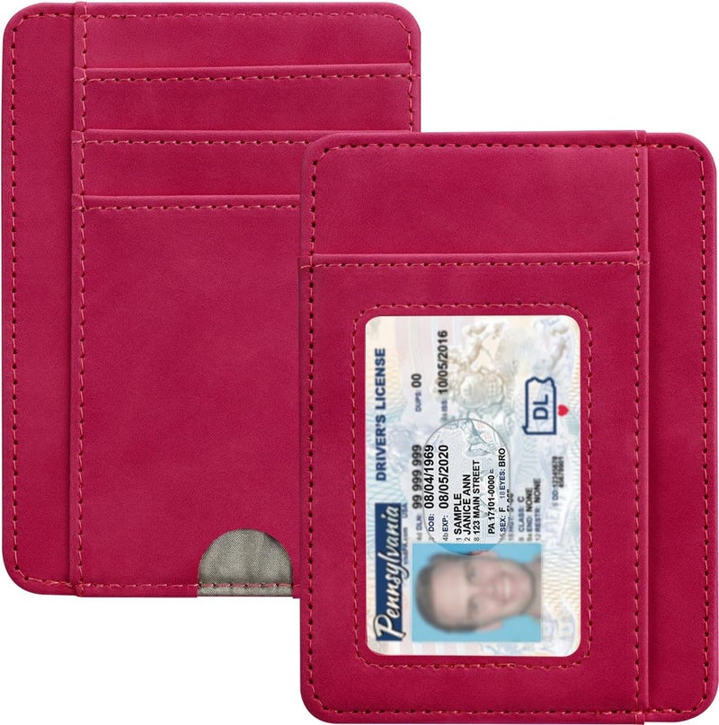 Hot Cool Slim Wallet for Men, Minimalist Front Pocket Simple Leather Credit Card Holder RFID Blocking for Men & Women, Thin Organizer Gifts, Skin - Hot Pink - Image 1