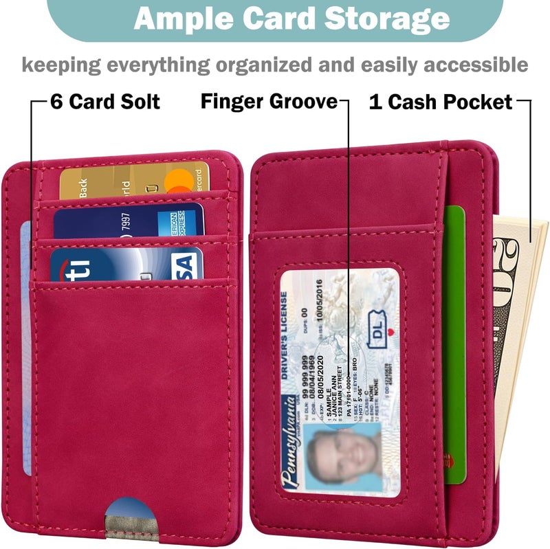 Hot Cool Slim Wallet for Men, Minimalist Front Pocket Simple Leather Credit Card Holder RFID Blocking for Men & Women, Thin Organizer Gifts, Skin - Hot Pink - Image 2