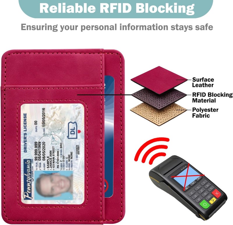 Hot Cool Slim Wallet for Men, Minimalist Front Pocket Simple Leather Credit Card Holder RFID Blocking for Men & Women, Thin Organizer Gifts, Skin - Hot Pink - Image 4