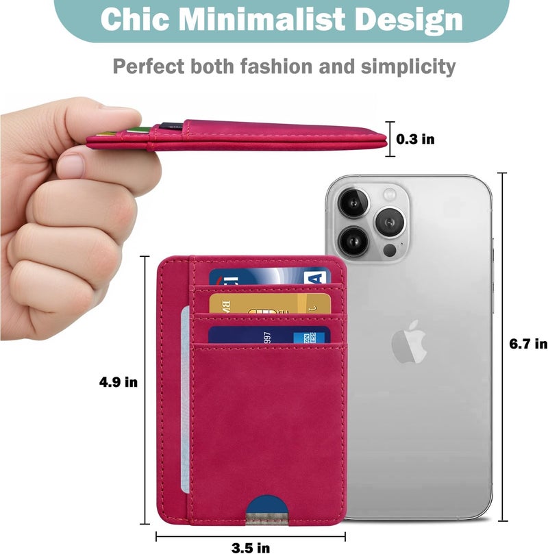 Hot Cool Slim Wallet for Men, Minimalist Front Pocket Simple Leather Credit Card Holder RFID Blocking for Men & Women, Thin Organizer Gifts, Skin - Hot Pink - Image 3