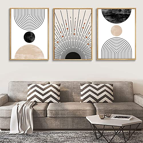 LOARTVE 3Pcs Beige Boho Wall Art Mid Century Modern Wall Decor Pictures Neutral Abstract Geometric Line Minimalist Canvas Posters Prints for Living Room Bedroom Office Home Decoration Unframed - Image 3