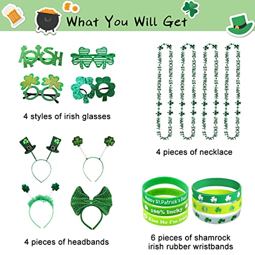 Atonofun 18 Pcs St Patricks Day Accessories for Kids St Patricks Day Headbands Lucky Bracelet Shamrock Eyeglass and Clover Necklace for Irish Party Supplies Decorations - Image 5