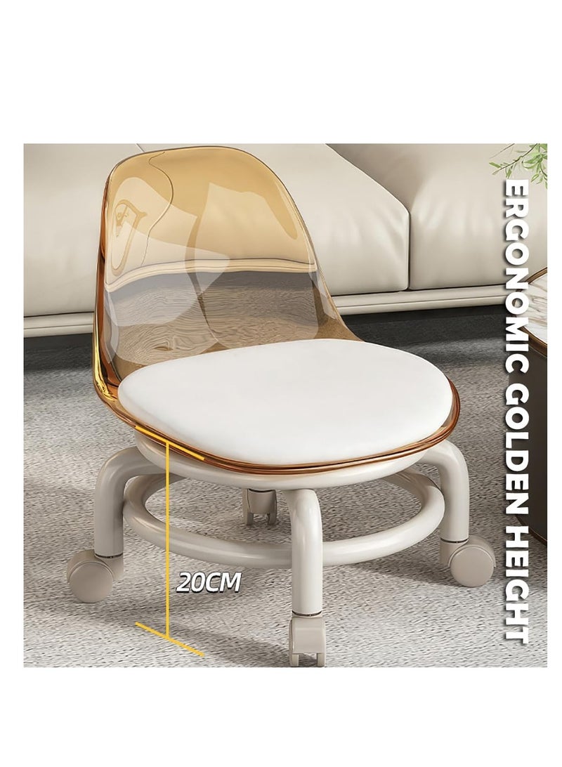 Generic Low Rolling Stool Low Roller Seat Small Swivel Stool Low to Ground with Mute Wheels and Back Support for Home Cleaning Garage Fix Outdoor Picnic Salon Office Working (Transparent) - Image 5