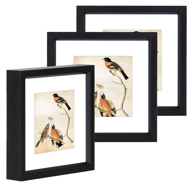 BKABOT 3x3 Picture Frame Set of 3, Black Metal Square Photo Frames with HD Glass, Fits 2x2 with Mat or 3 x 3 without Mat, Display for Wall and Table - Image 1